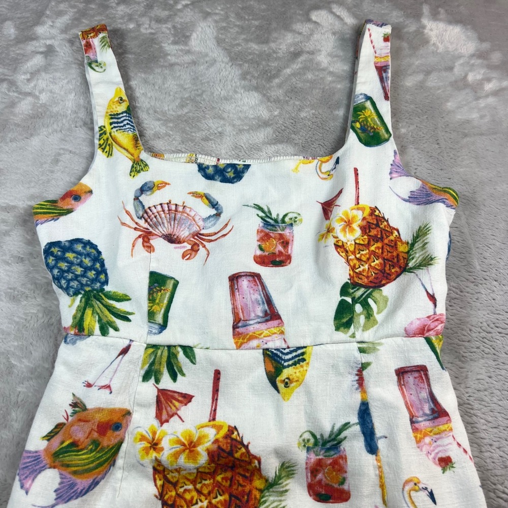 By the River Women's Medium Dress White Tropical Fruit Drink Print CR2641